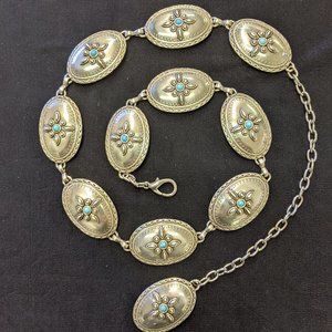 Silver tone metal adjustable concho belt